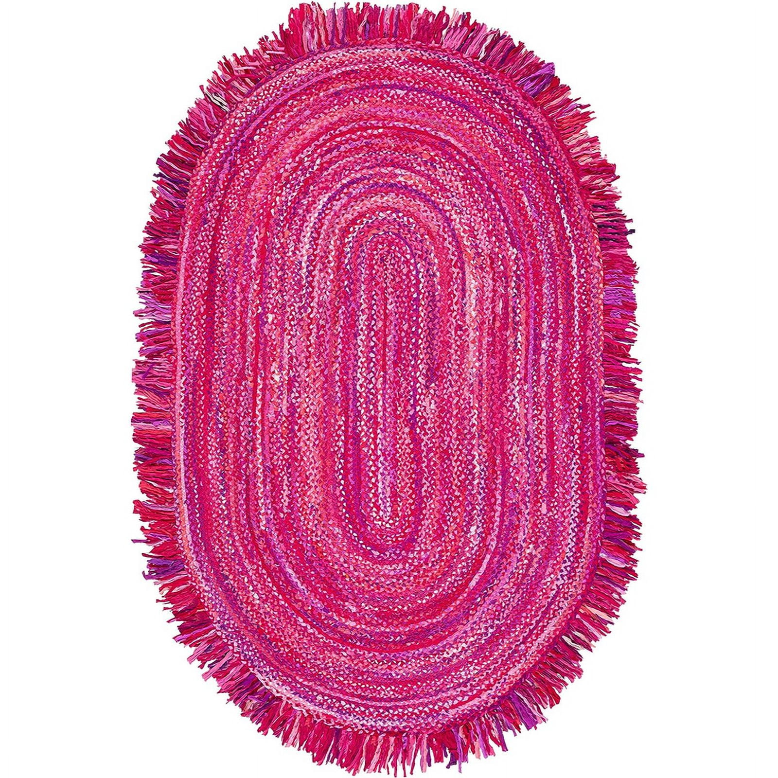 Handmade Pink/Fuchsia Braided Cotton Oval Rug 6' x 9'