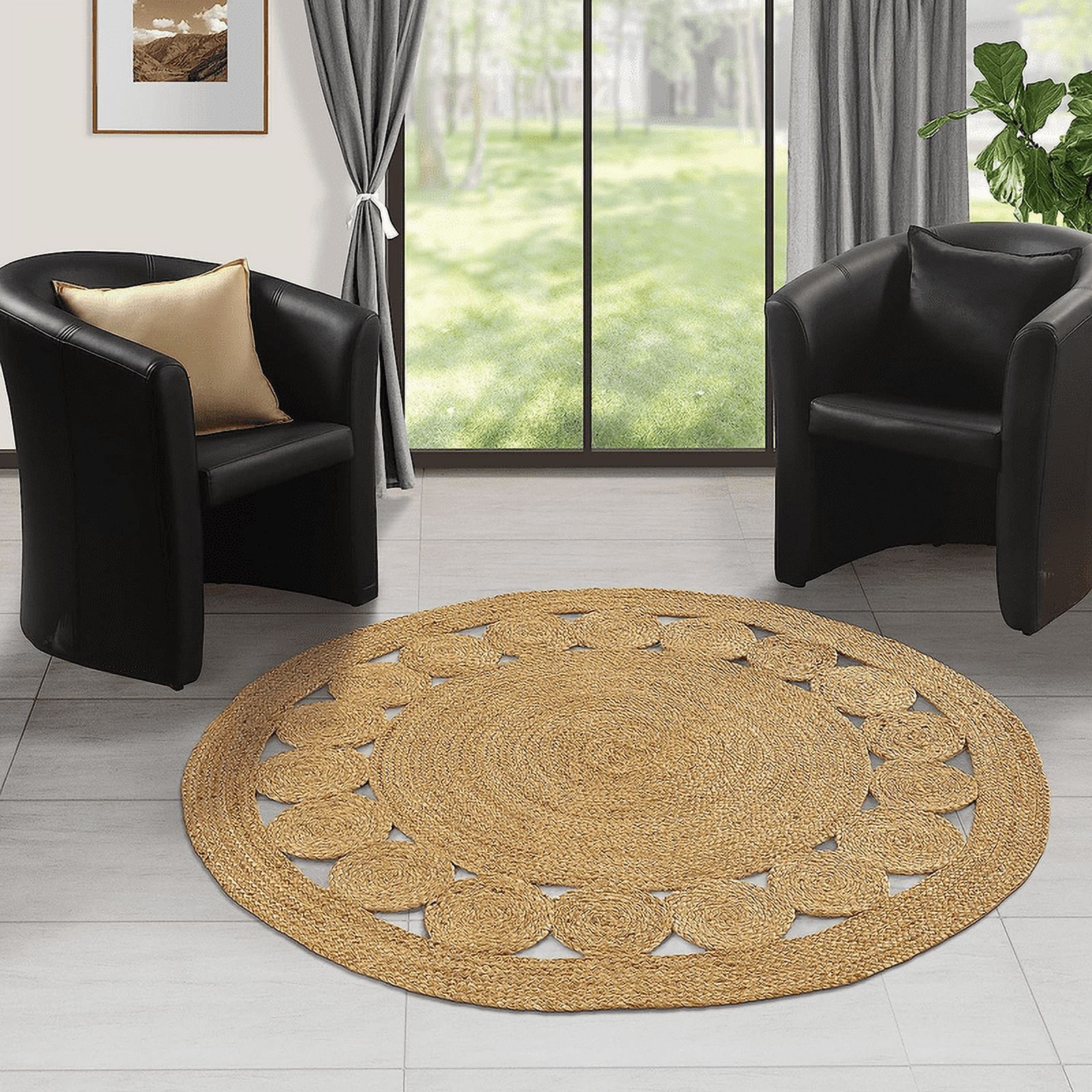 Jaipur Art And Craft Hand Braided Round Jute Area Rug for Home Décor Reversible Boho Charm Carpet (5x5 Sq Ft)