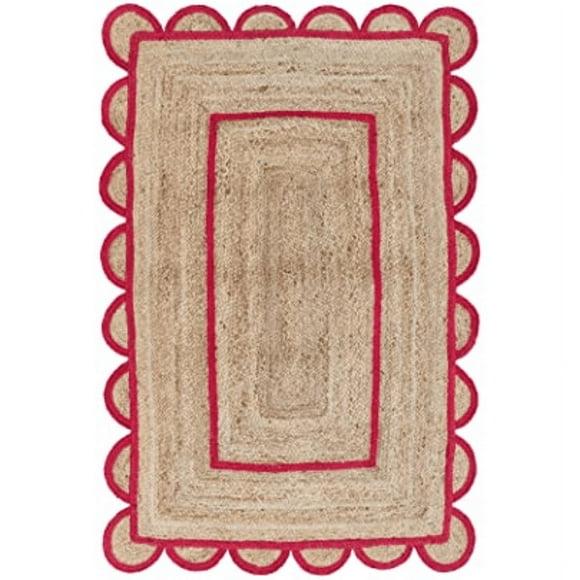 Jaipur Art And Craft Handmade Carpet for Home for Scallop Bohemian Jute Area Rug (5x8 Sq ft)