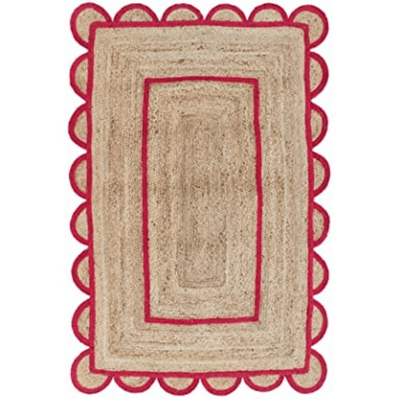 Jaipur Art And Craft Handmade Carpet for Home for Scallop Bohemian Jute Area Rug (6x9 Sq ft)
