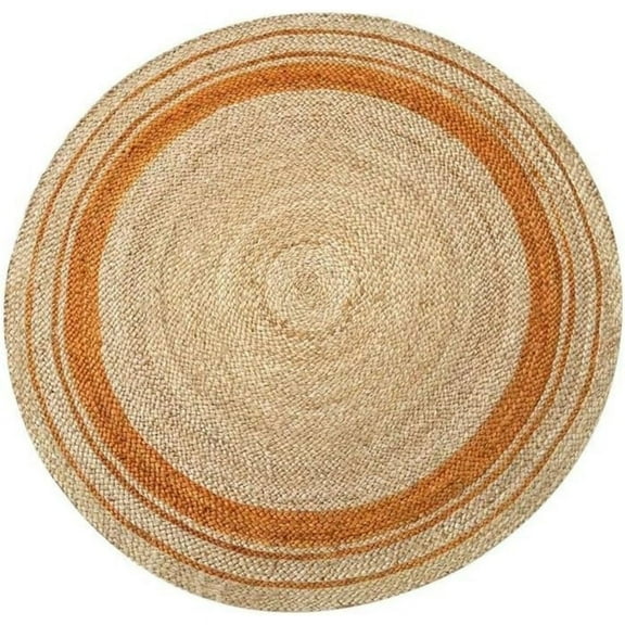 Jaipur Art And Craft Handmade Indian Jute Rug Round Beige Area Carpet Decorative Rug Striped Pattern (2x2 Sq Ft)