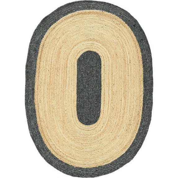 Jaipur Art And Craft Handmade Oval Shape Jute Area Rug with Black Border Design for Bedroom Rug Size - (12x15 Sq Feet), (144x180 Inches), (360x450 CM)