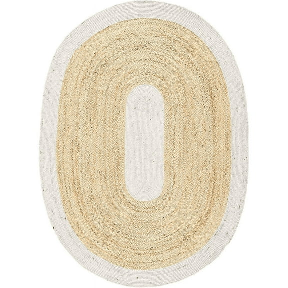 Jaipur Art And Craft Handmade Oval Shape Jute Area Rug with White Border Design for Living Room Rug Size - (2x3 Sq Feet), (24x36 Inches), (60x90 CM)