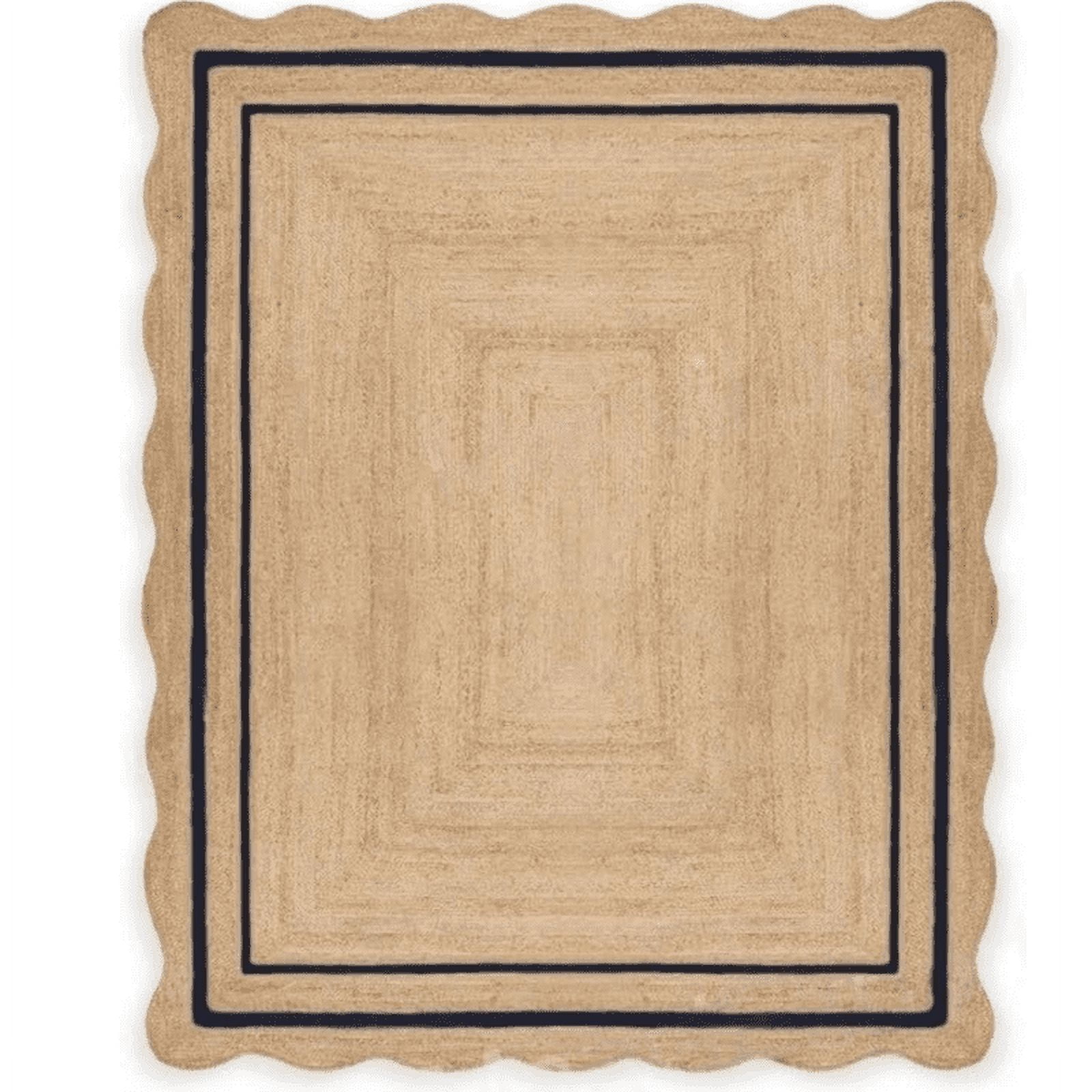 Jaipur Art And Craft Handmade Rectangle Scallop Black, Brown Reversible Jute Area Rug (3x8 Sq ft)