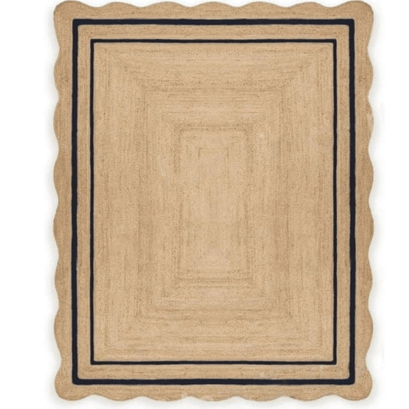 Jaipur Art And Craft Handmade Rectangle Scallop Black, Brown Reversible Jute Area Rug (4x6 Sq ft)