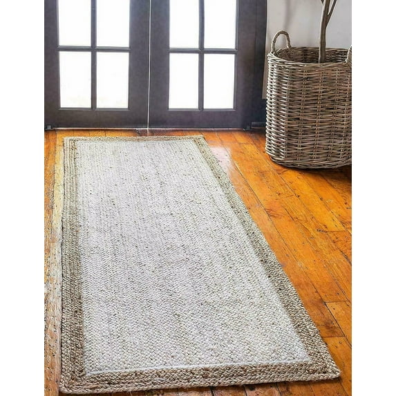Jaipur Art And Craft Handmade White Rectangle Braided Reversible Jute Area Rug (8x10 Sq ft)