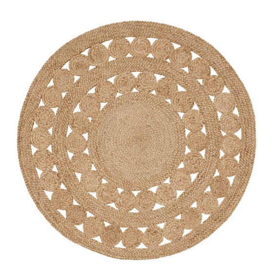 Jaipur Art And Craft Home Décor 120x120 CM (4 x 4 Square feet)(46.80 x 46.80 Inch)Beige Round Jute AreaRug Carpet throw
