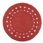 Jaipur Art And Craft Indian 100x100 CM (3.33 x 3.33 Square feet)(39 x 39.00 Inch)Red Round Jute AreaRug Carpet throw
