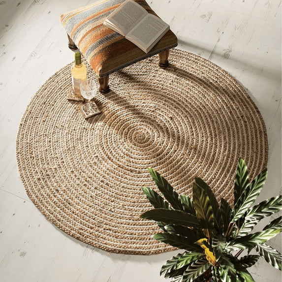 Jaipur Art And Craft Indian 240x240 CM (8 x 8 Square feet)(93.60 x 93.60 Inch)Beige Round Jute AreaRug Carpet throw
