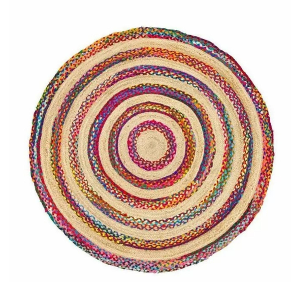 Jaipur Art And Craft Indian 270x270 CM (9 x 9 Square feet)(105.30 x 105.30 Inch)Multicolor Round Jute AreaRug Carpet throw
