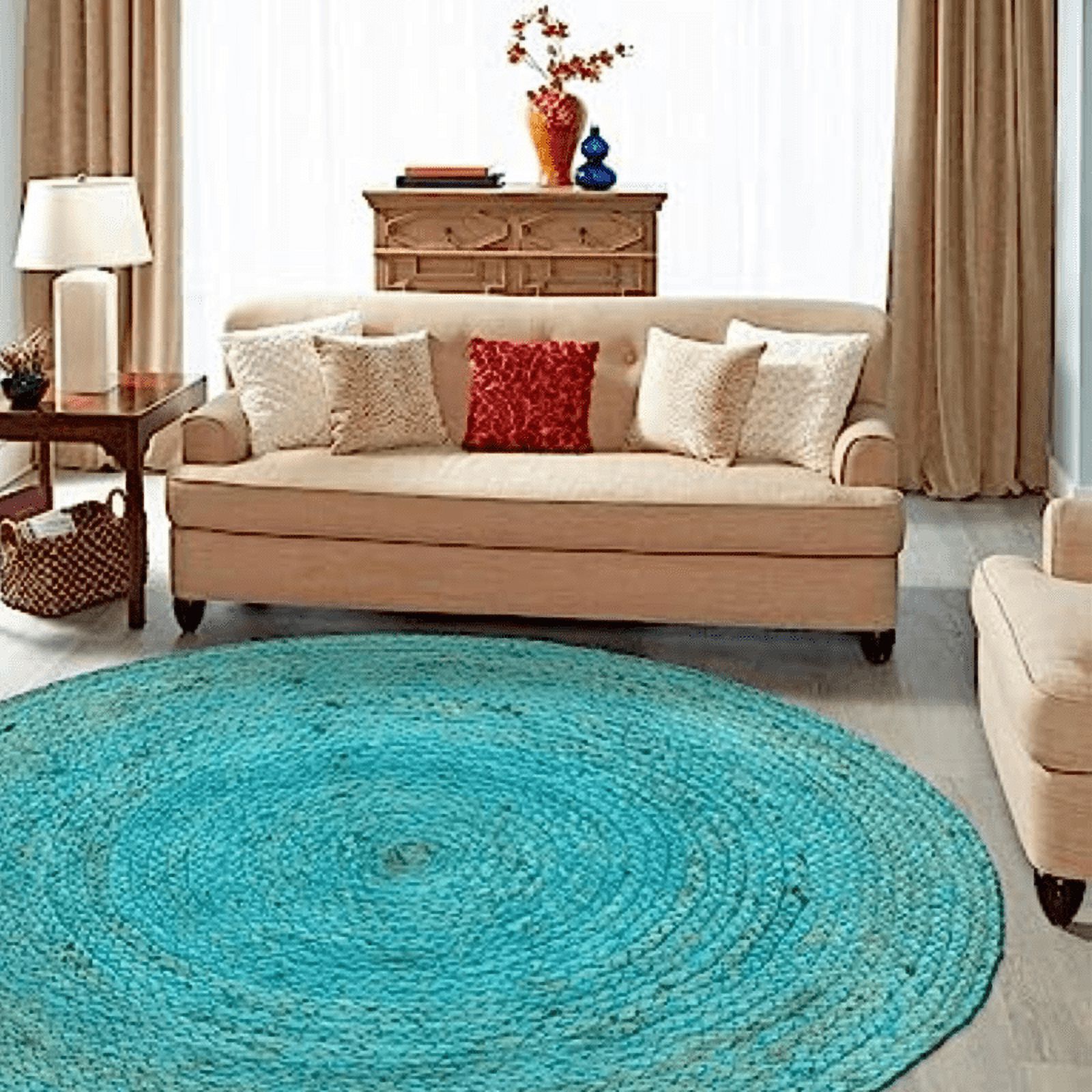 10x10 Neon Rug Jaipur Art And Craft Indian Blue Round Cotton Area Rug Hand Braided ...