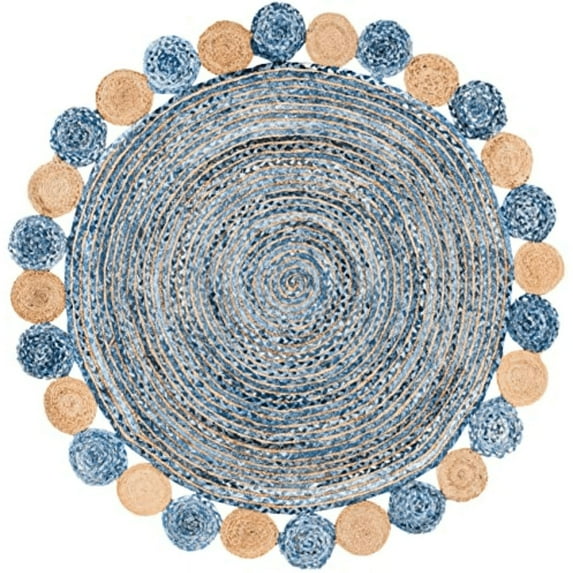 Jaipur Art And Craft Indian Braided Area Rug Bohemian Rug Jute and Cotton Home Decorative Carpet (7x7 Sq Ft)