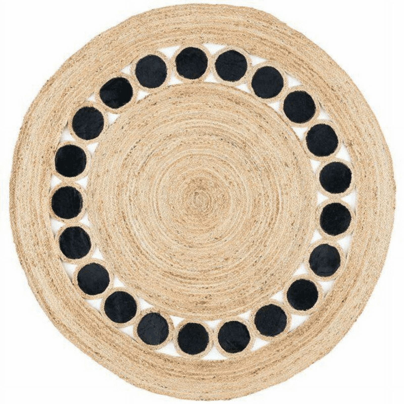 Jaipur Art And Craft Indian Hand Braided Natural Fiber Mid Black Tikki Brown Jute Round Area Rug (8x8 Sq Ft)
