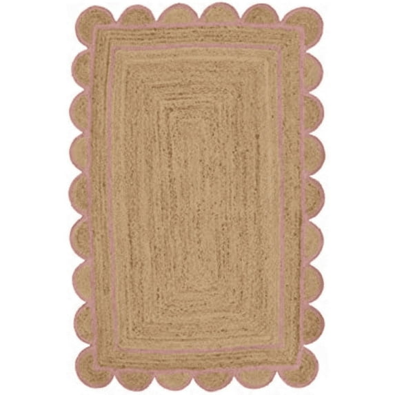 Jaipur Art And Craft Indian Hand Braided Pink Rectangle Jute Area Rug for Indoor (4x6 Sq ft)