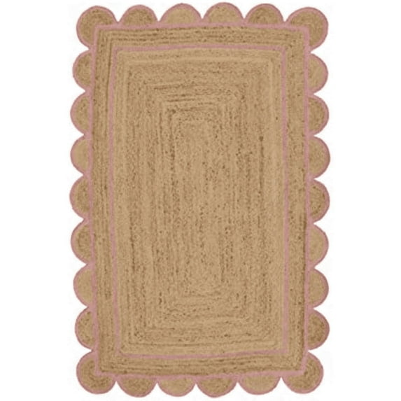 Jaipur Art And Craft Indian Hand Braided Pink Rectangle Jute Area Rug for Indoor (9x10 Sq ft)