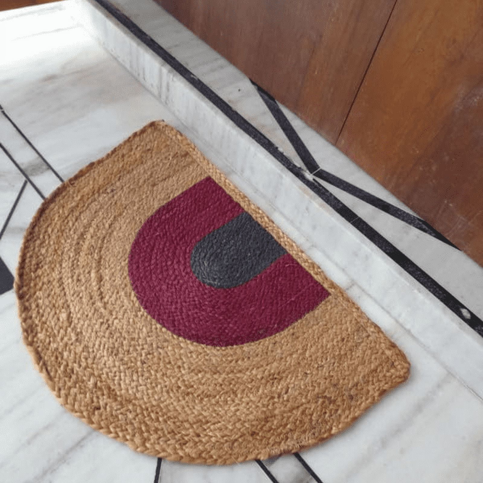 Jaipur Art And Craft Indian Handmade Jute Front Door Mat Half Round