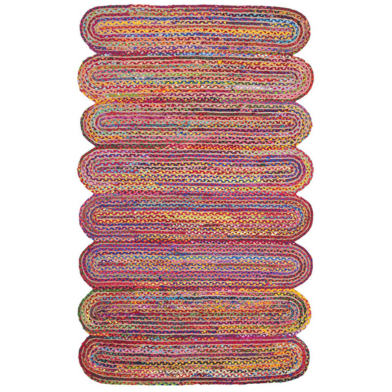 Jaipur Art And Craft Indian Handmade Multicolour Cotton Jute Chindi Runner Area Rug (3x10 Sq ft)