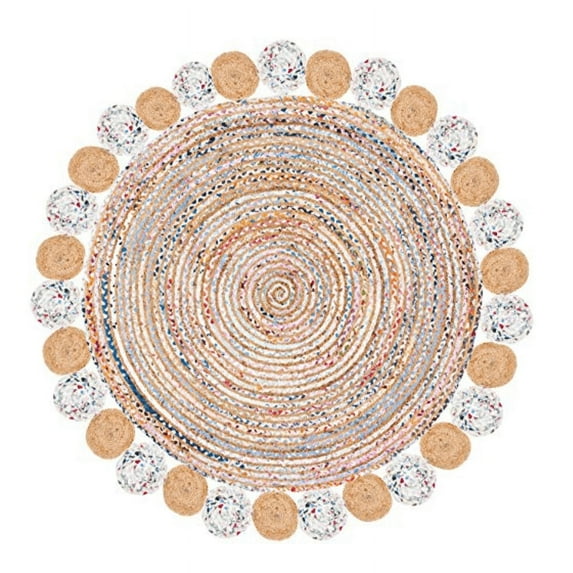 Jaipur Art And Craft Indian Natural Fiber Braided Reversible Jute and Cotton Round Rug for Home Décor (7x7 Sq Ft)