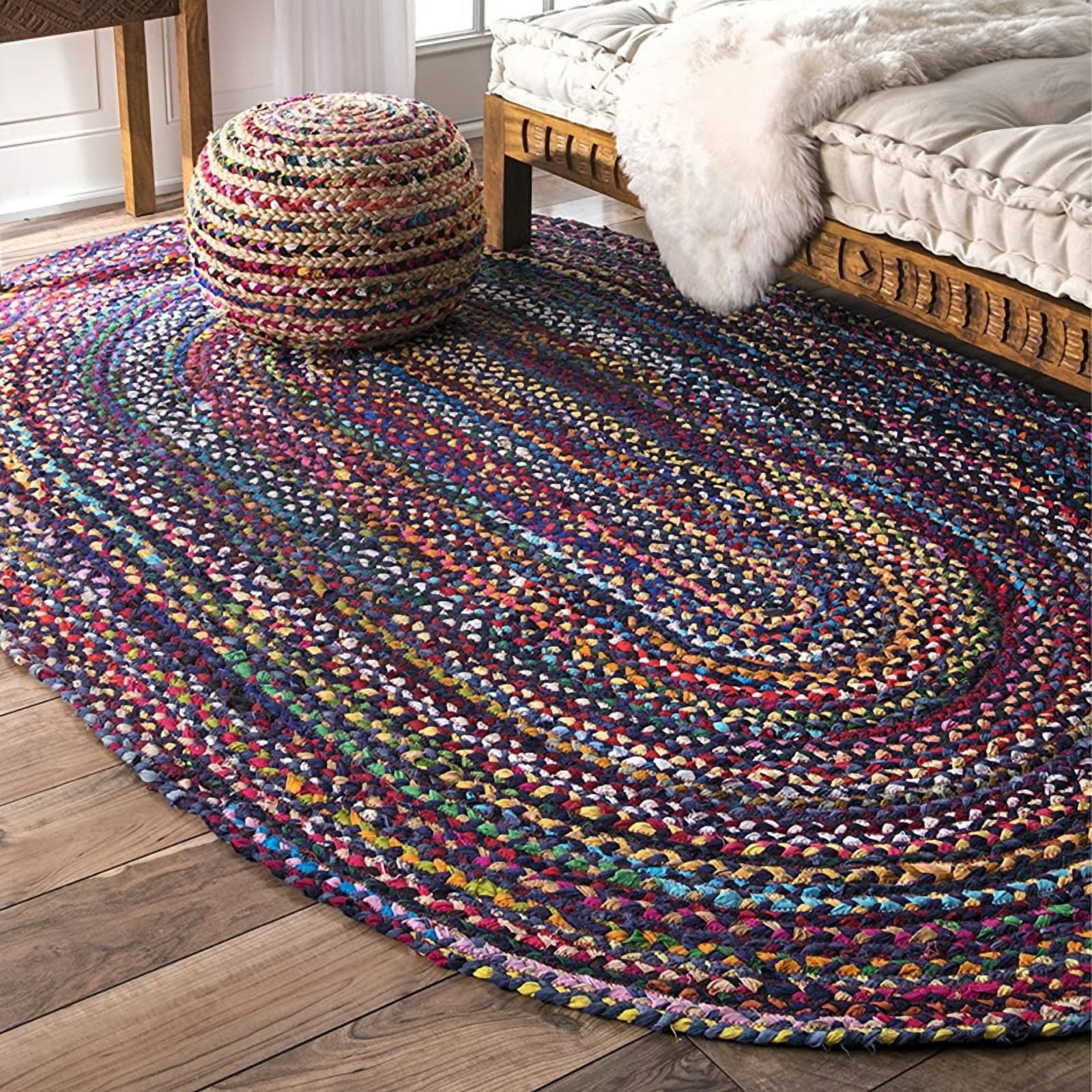 72x108 Rug Jaipur Art And Craft Indian Natural Fiber Reversible Oval Cotton Area ...