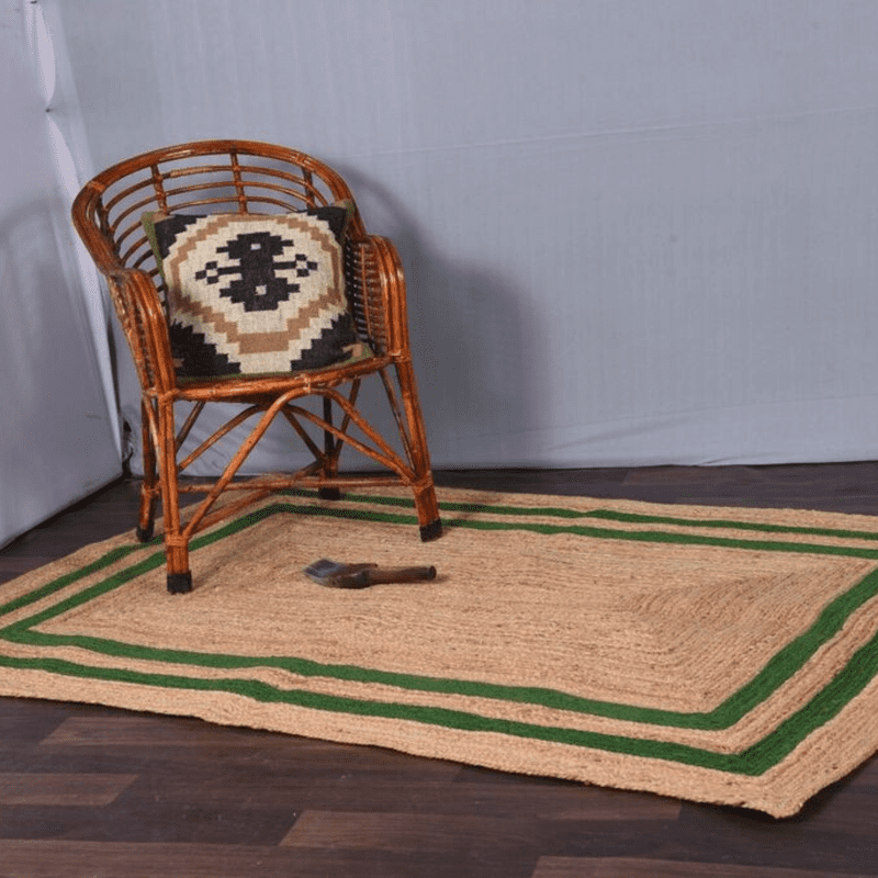Jaipur Art And Craft Jute Beige with Green Border Carpet Rectangle ...