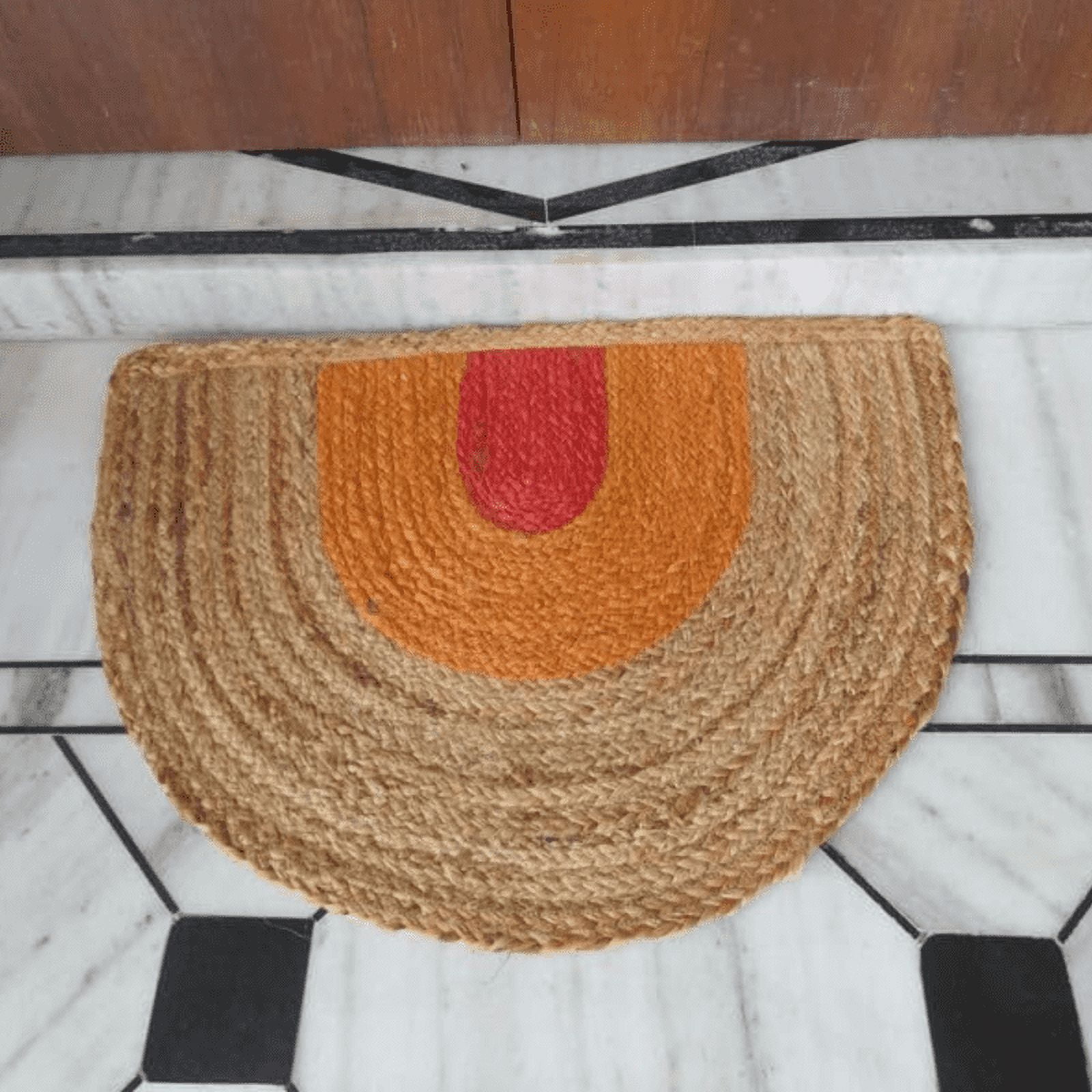 Jaipur Art And Craft Jute Braided Half Circle Colorful Doormat Vintage