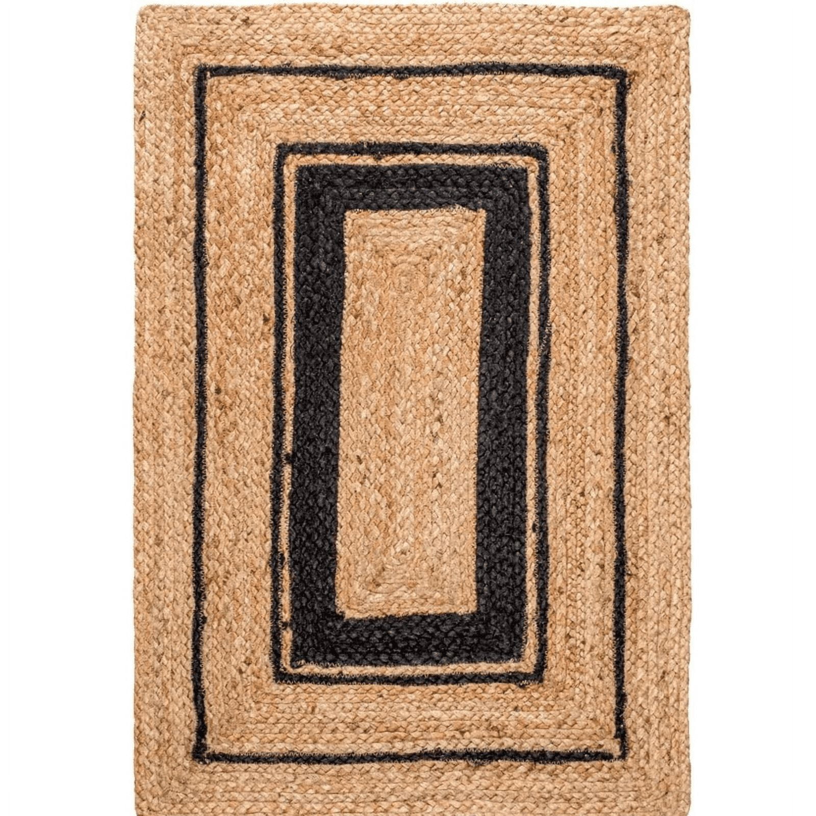 Jaipur Art And Craft Jute Hand Braided Reversible Black Border Jute Area Rug for Home (2.6x8 Sq ...