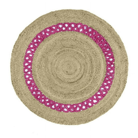 Jaipur Art And Craft Living Room Reversible Floor Jute Kitchen Carpet Brown Pink Round Area Rug (6x6 Sq Ft)