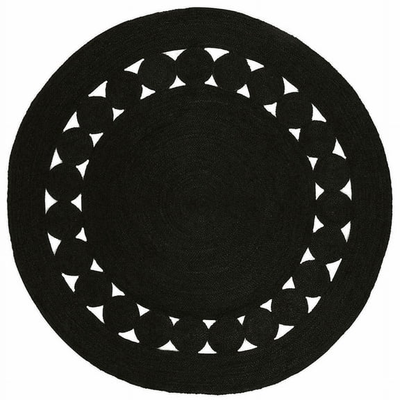 Jaipur Art And Craft Natural 100x100 CM (3.33 x 3.33 Square feet)(39 x 39.00 Inch)Black Round Jute AreaRug Carpet throw