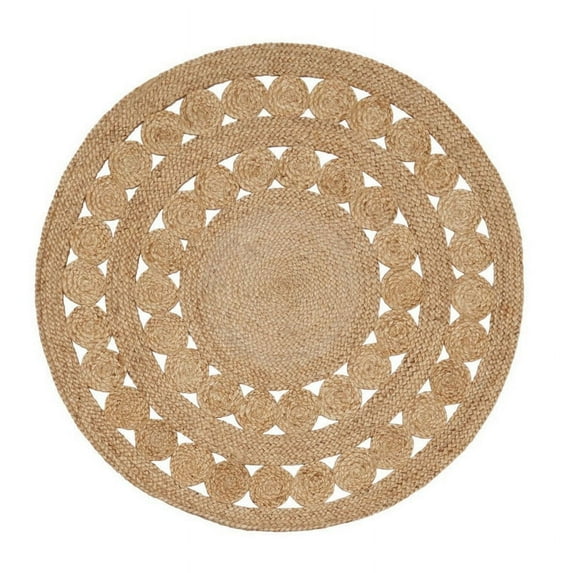 Jaipur Art And Craft Natural Beige Round Jute Rug Indian Handmade Area Rug Bohemian Style Braided Carpet (5x5 Sq Feet)