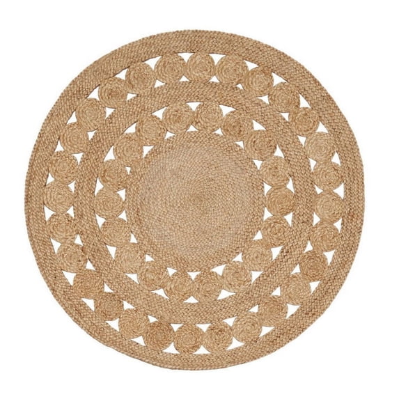 Jaipur Art And Craft Natural Beige Round Jute Rug Indian Handmade Area Rug Bohemian Style Braided Carpet (6x6 Sq Feet)