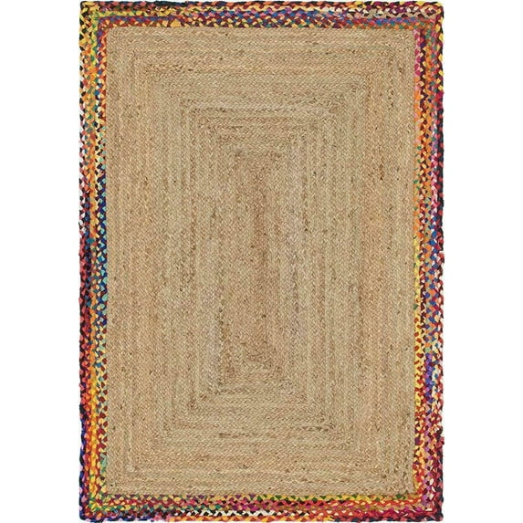 Jaipur Art And Craft Natural Brown Jute Cotton Border Handmade 5x5 Sq ft (150x150 cm) Square Area Rug
