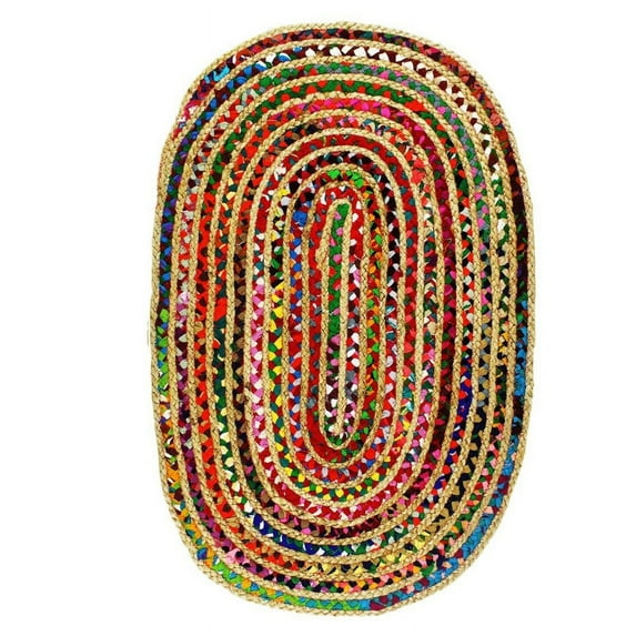 Jaipur Art And Craft Natural Cotton Jute Handmade Multicolor Chindi Reversible Braided Area Rug Rug Size - (8x10 Sq Feet), (96x120 Inches), (240x300 CM)