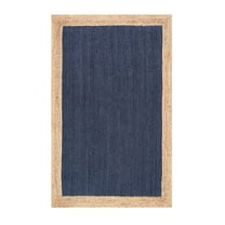 Jaipur Art And Craft Natural Fiber Blue Jute Brown Border Handmade 2x3 Square feet (60x90 cm) Rectangular Area Rug