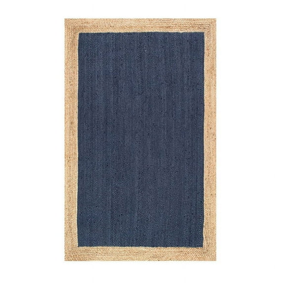 Jaipur Art And Craft Natural Fiber Blue Jute Brown Border Handmade 3x8 Square feet (90x240 cm) Rectangular Area Rug