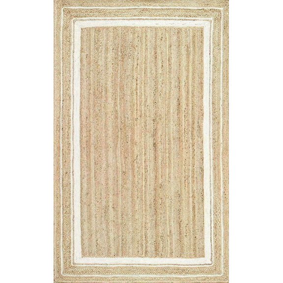 Jaipur Art And Craft Natural Fiber Brown White Cotton Border Handmade 3x3 Square feet (90x90 cm) Runner Area Rug