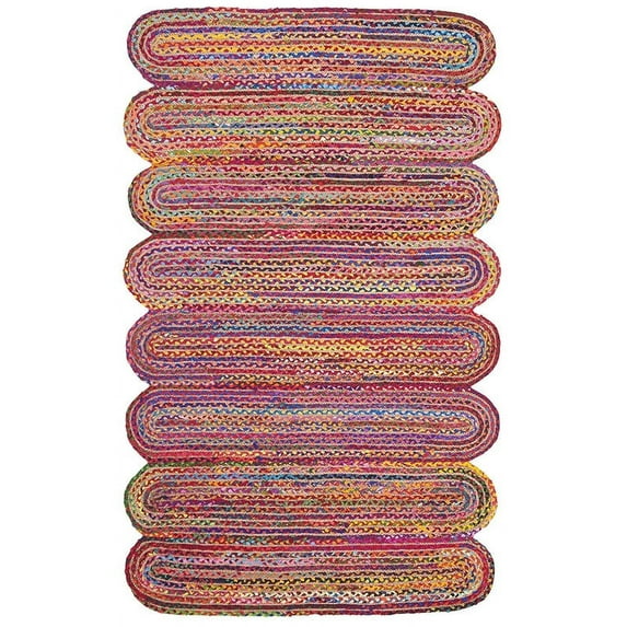 Jaipur Art And Craft Natural Fiber Chindi Cotton Multi Red Handmade 4x4 Square feet (120x120 cm) Square Area Rug