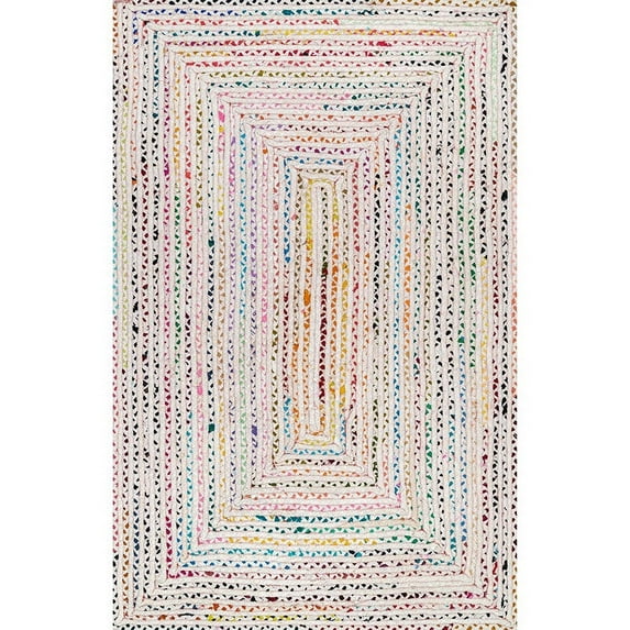 Jaipur Art And Craft Natural Fiber Ivory Cotton Handmade 5x5 Square Feet(150x150 CM) Square Area Rug