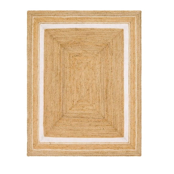 Jaipur Art And Craft Natural Fiber Jute Brown White Border Handmade 10x14 Square feet (300x420 cm) Rectangular Area Rug