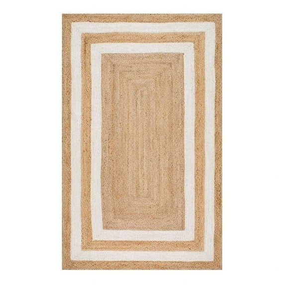 Jaipur Art And Craft Natural Fiber Jute Brown White Border Handmade 12x12 Square feet (360x360 cm) Square Area Rug