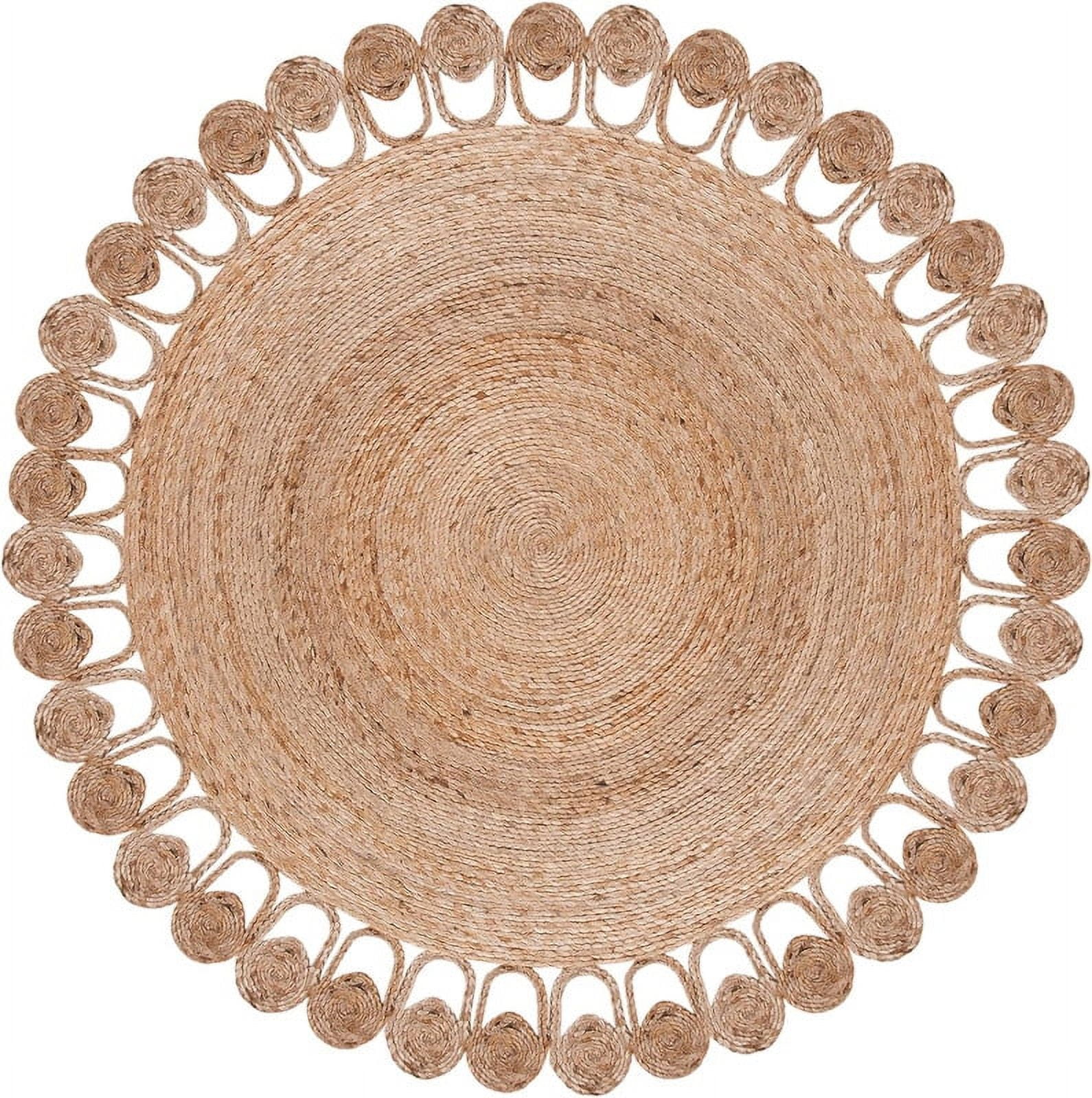 Jaipur Art And Craft Natural Fiber Round Handmade Boho Jute Area Rug Beige Reversible Flooring Carpet (3x3 Sq Ft)