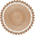 thumbnail image 1 of Jaipur Art And Craft Natural Fiber Round Handmade Boho Jute Area Rug Beige Reversible Flooring Carpet (3x3 Sq Ft), 1 of 4
