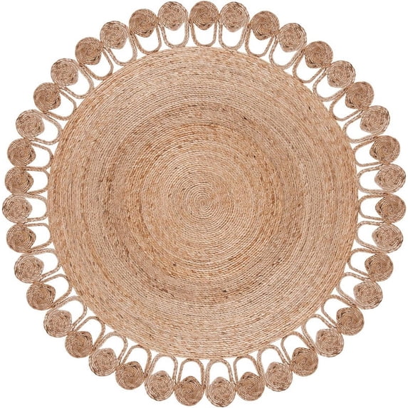 Jaipur Art And Craft Natural Fiber Round Handmade Boho Jute Area Rug Beige Reversible Flooring Carpet (3x3 Sq Ft)