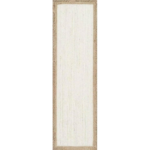Jaipur Art And Craft Natural Fiber White Jute Brown Border Handmade 2x3 Square feet (60x90 cm) Rectangular Area Rug
