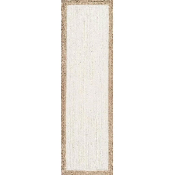 Jaipur Art And Craft Natural Fiber White Jute Brown Border Handmade 8x10 Square feet (240x300 cm) Rectangular Area Rug
