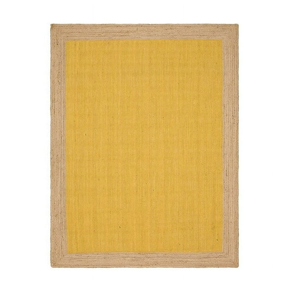 Jaipur Art And Craft Natural Fiber Yellow Jute Brown Border Handmade 3x6 Square feet (90x180 cm) Rectangular Area Rug