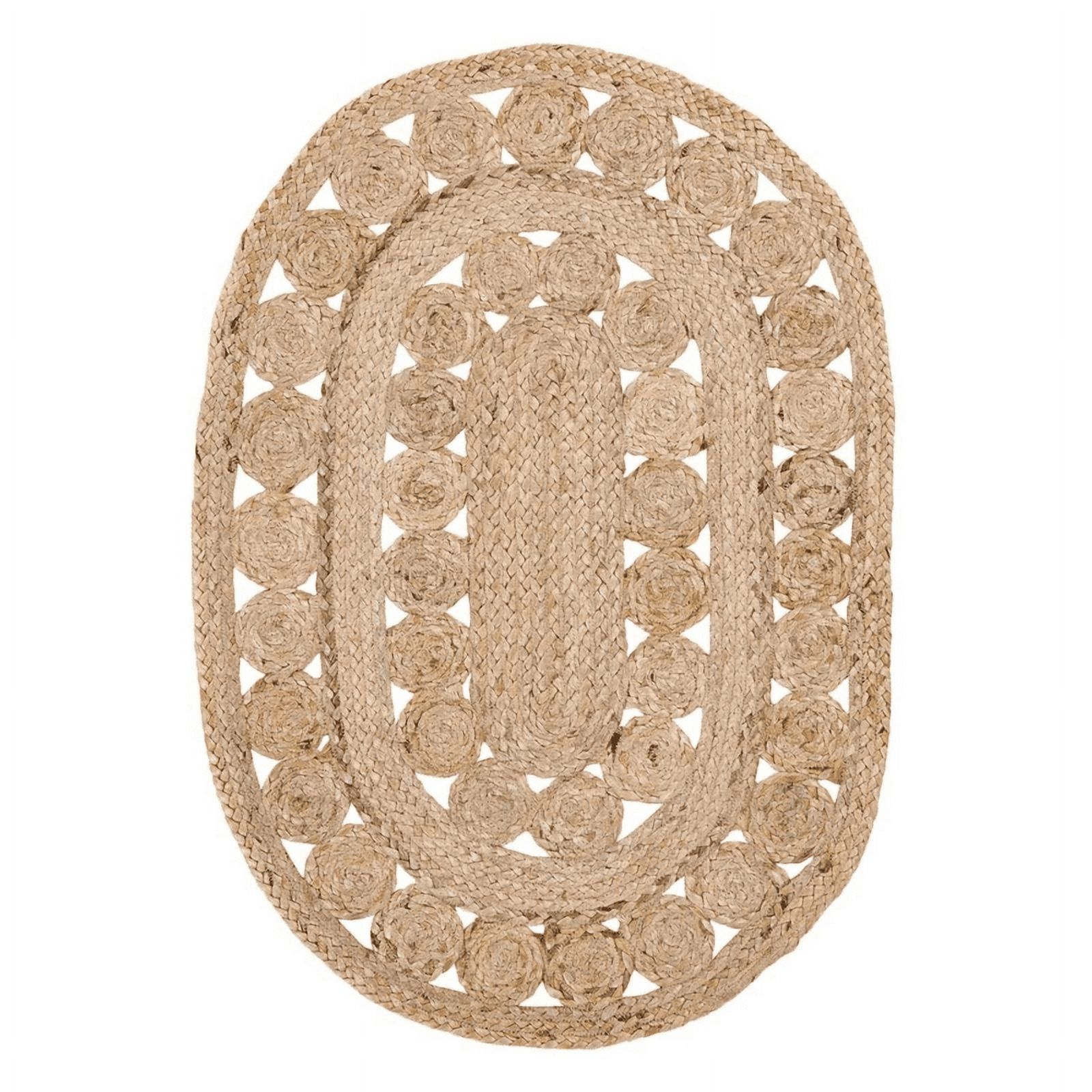 Jaipur Art And Craft Natural Jute Area Rug Oval Shape Hand Braided Rustic Look Carpet Rug Size - (7x9 Sq Feet), (84x108 Inches), (210x270 CM)