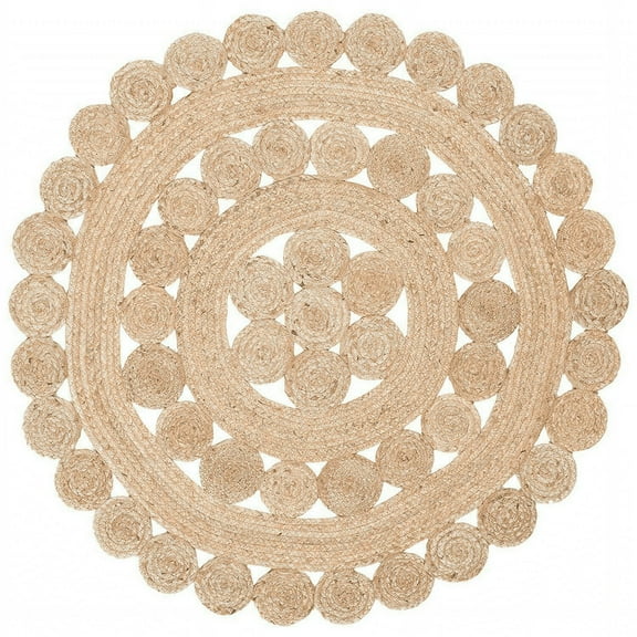 Jaipur Art And Craft Natural Jute Reversible Handmade Round Carpet Modern Braided Circle Design Area Rug (3x3 Sq Ft)