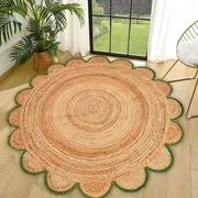 Jaipur Art And Craft Natural Round Jute Rug Indian Handmade Area Rug Bohemian Style Braided Carpet (4x4 Sq Ft)