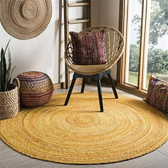 Jaipur Art And Craft Natural Rustic Vintage Beige Braided Reversible Jute Area Rug Eco Friendly Rug (8x8 Sq Ft)