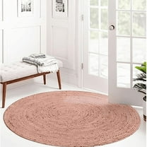 Jaipur Art And Craft Pink Area Cotton Rug Round Hand Braided Round Natural Modern Rug for Home Décor (2x2 Sq Ft)